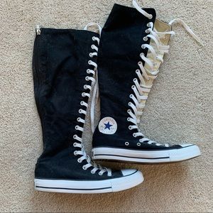 Knee high lace up front/zip up back black Converse shoes